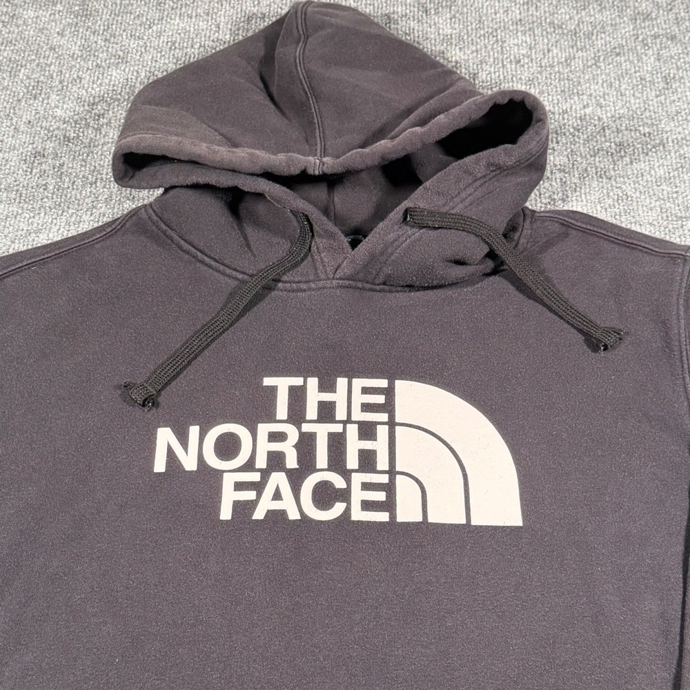 The North Face Mens XL Pullover Hoodie Black White Logo Fleece Sweatshirt